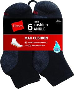 img 3 attached to 🧦 Comfortable and Durable: Hanes Men's Max Cushion Ankle Socks 6-Pack in Black - Shoe Size 6-12