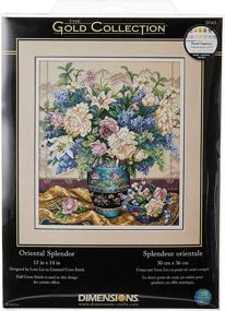 img 2 attached to 🧵 Oriental Splendor Counted Cross Stitch Kit - Dimensions Gold Collection, 18 Count Beige Aida, 12'' x 14''