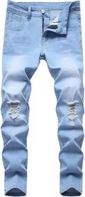img 4 attached to Skinny Elastic Distressed Stretch Fashion Boys' Clothing in Jeans