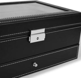img 1 attached to ⌚ Премиум коробка для часов: стильный органайзер из искусственной кожи с 12 ячейками и выдвижным ящиком для ювелирных изделий.