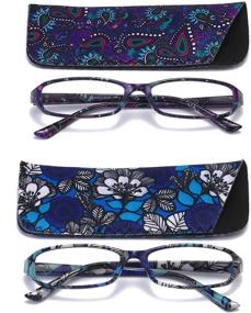 img 4 attached to 👓 Stylish Spring Hinge Rectangular Reading Glasses Set of 4 with Matching Pouch by SOOLALA