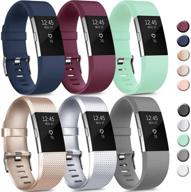 adjustable replacement wristbands for fitbit charge 2 - pack of 6 sport bands for women and men (size small), multicolor design d logo