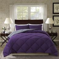 🛏️ elnido queen comforter set, purple &amp; grey, 3-piece - reversible down alternative comforter with 2 pillow shams - soft lightweight duvet insert, 88x92 inch logo