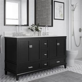 img 4 attached to 🚿 Dorel Living Otum 60 Inch Double Bathroom Vanity with Sink, Black - Sleek and Spacious Dual Sink Vanity for Your Modern Bathroom