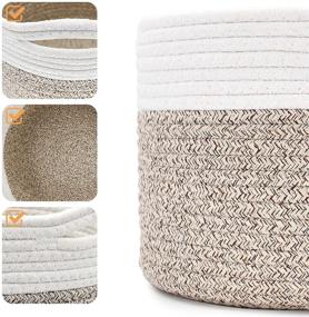 img 3 attached to 🧺 Small Rope Basket - Round Woven Basket With Handle 9.5x9.5x7.1 in - Cute Cotton Basket for Nursery Shelf - Small Storage Basket - Stitched Brown Beige Mixed Design Style - 8.2L