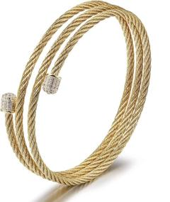 img 4 attached to 💍 Designer Link Bracelet Bangle: Women's Antique Jewelry Inspired by Top Brand - Cuban Curb Valentine Cable Charm. Stainless Steel, Adjustable Chain for Girls & Women.