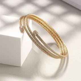 img 3 attached to 💍 Designer Link Bracelet Bangle: Women's Antique Jewelry Inspired by Top Brand - Cuban Curb Valentine Cable Charm. Stainless Steel, Adjustable Chain for Girls & Women.