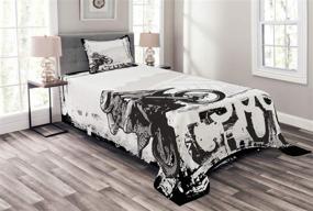 img 3 attached to 🏍️ Ambesonne Motorcycle Bedspread, Motocross Racer Grungy Background Poster Style Monochromic Art Print, Decorative Quilted Coverlet Set with Pillow Sham, Twin Size, Black White