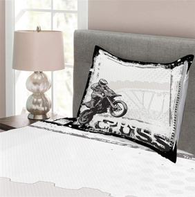 img 2 attached to 🏍️ Ambesonne Motorcycle Bedspread, Motocross Racer Grungy Background Poster Style Monochromic Art Print, Decorative Quilted Coverlet Set with Pillow Sham, Twin Size, Black White
