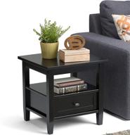 🔲 solid wood rectangle end side table in black with storage, 1 drawer and 1 shelf - simplihome warm shaker, rustic contemporary design for living room and bedroom - 20 inch wide логотип