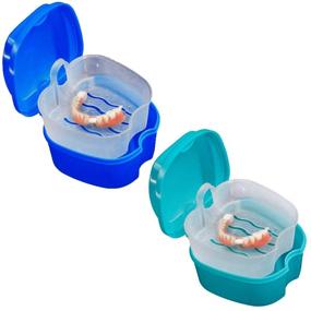 img 4 attached to 🦷 Набор из 2 контейнеров для зубных протезов KISEER: красочные контейнеры для хранения с ситом для путешествий и чистки - голубой и синий.
