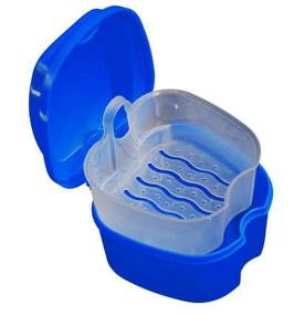 img 1 attached to 🦷 KISEER Set of 2 Denture Bath Cases: Colorful Holder Storage Containers with Strainer Basket for Travel and Cleaning - Light Blue and Blue