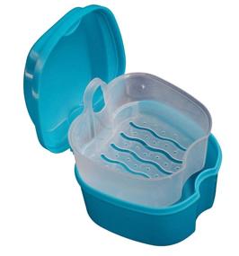 img 2 attached to 🦷 KISEER Set of 2 Denture Bath Cases: Colorful Holder Storage Containers with Strainer Basket for Travel and Cleaning - Light Blue and Blue