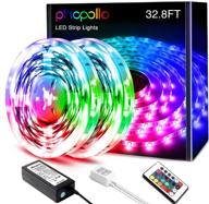 🌈 phopollo led strip lights 32.8ft - 600leds 3528 non waterproof flexible tape light kit with 24 key ir remote controller and 12v power supply for room, bedroom logo
