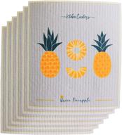 🧽 gray biodegradable cellulose sponges – queen pineapple 6-pack swedish dishcloths. reusable kitchen cleaning cloths for efficient dishwashing, natural, quick-drying, no odor. logo