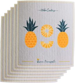 img 4 attached to 🧽 Gray Biodegradable Cellulose Sponges – Queen Pineapple 6-Pack Swedish Dishcloths. Reusable Kitchen Cleaning Cloths for Efficient Dishwashing, Natural, Quick-Drying, No Odor.