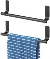 mdesign omni collection steel wall-mounted towel rack storage holder - self-adhesive space saving towel bar for bathroom and kitchen - 2 pack, black logo