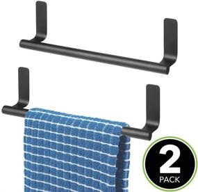 img 3 attached to mDesign Omni Collection Steel Wall-Mounted Towel Rack Storage Holder - Self-Adhesive Space Saving Towel Bar for Bathroom and Kitchen - 2 Pack, Black