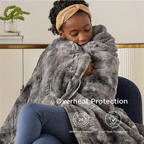 img 1 attached to Bedsure Low-Voltage Electric Heated Blanket Throw - Cozy Grey Faux Fur Sherpa Heating Blanket (50x60 inches), Safe & Warm Low Watt Technology
