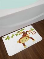 🐒 cartoon monkey bath mat: playful savannah mascot print, plush non-slip bathroom decor mat, 29.5" x 17.5" - brown green logo