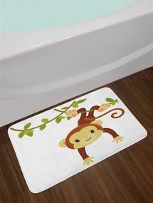 img 1 attached to 🐒 Cartoon Monkey Bath Mat: Playful Savannah Mascot Print, Plush Non-Slip Bathroom Decor Mat, 29.5" X 17.5" - Brown Green