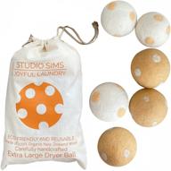 🧺 studio simeuri xl pack of 6 reusable wool dryer balls - 100% new zealand fabric softener balls for laundry, anti-static anti-pet hair removal (white & orange) logo