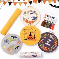 🎃 diy halloween christmas embroidery kit: 4 patterns, instructions, rings, scissors, colored threads, and needles for adult beginners logo