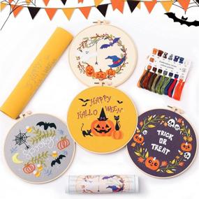 img 4 attached to 🎃 DIY Halloween Christmas Embroidery Kit: 4 Patterns, Instructions, Rings, Scissors, Colored Threads, and Needles for Adult Beginners