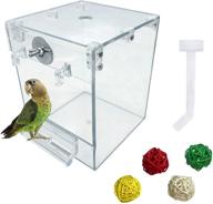 acrylic parrot bath box - no-leakage bird bathtub with hanging tube shower box and water 🛁 injector - cage accessory for small pet birds (lovebirds, canary, budgies) - includes balls toys (6 pcs) logo