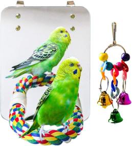 img 4 attached to Suruikei 7-inch Bird Mirror with Rope Perch - Cockatiel Mirror Swing Toy for Parakeet, Cockatoo, Cockatiel, Conure, Lovebirds, Finch and Canaries - Parrot Cage Toy