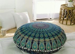 img 4 attached to 🔵 32" Blue Tarqouish Large Hippie Mandala Floor Pillow Cover - Cushion Cover - Pouf Cover Round Bohemian Yoga Decor Floor Cushion Case by Popular Handicrafts Kp834