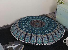 img 2 attached to 🔵 32" Blue Tarqouish Large Hippie Mandala Floor Pillow Cover - Cushion Cover - Pouf Cover Round Bohemian Yoga Decor Floor Cushion Case by Popular Handicrafts Kp834