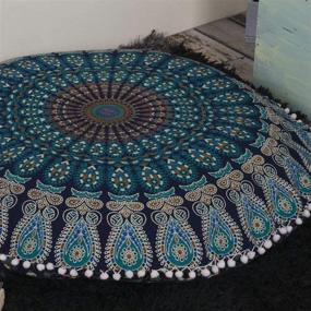 img 1 attached to 🔵 32" Blue Tarqouish Large Hippie Mandala Floor Pillow Cover - Cushion Cover - Pouf Cover Round Bohemian Yoga Decor Floor Cushion Case by Popular Handicrafts Kp834