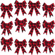 🎀 add festive charm to any occasion with iconikal 5-loop red buffalo plaid flannel bows - 12 pack logo