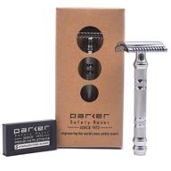 🪒 parker 24c open comb double edge razor: premium brass handle with 5 safety razor blades included logo