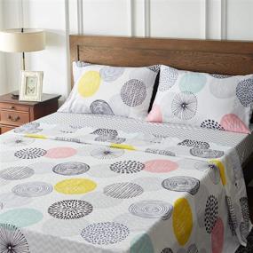 img 2 attached to 🌈 Colorful Dots and Stripes Patterned Queen Size Bed Sheets Set - Uozzi Bedding 1500 Soft Brushed Microfiber - Ideal for Girls and Adults!