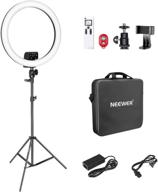 💡 neewer advanced 18-inch led ring light - manual touch control, lcd screen, remote, multiple lights control, 3200-5600k, stand included - for makeup, youtube videos, bloggers, salons (black) logo