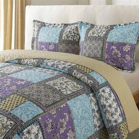 img 2 attached to NEWLAKE Reversible Patchwork Cotton Bedspread Quilt Set - Chic Floral Paisley Pattern, Queen Size