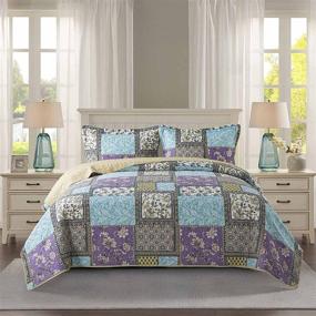 img 4 attached to NEWLAKE Reversible Patchwork Cotton Bedspread Quilt Set - Chic Floral Paisley Pattern, Queen Size
