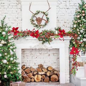 img 2 attached to Lvydec Red Berry Garland Christmas Decoration - 5.3ft Artificial Poinsettia Pine Cone Garland with Red Berries, Holly Leaves, and Festive Fireplace, Stairs, Table Decorations for Holidays