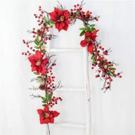 lvydec red berry garland christmas decoration - 5.3ft artificial poinsettia pine cone garland with red berries, holly leaves, and festive fireplace, stairs, table decorations for holidays логотип