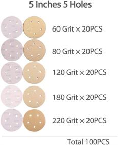 img 3 attached to 🪚 LotFancy 5 Inch 5 Hole Sanding Discs - 100PCS Assorted Grit Sandpaper: 60 80 120 180 220 - Orbital Sander Sandpaper, Hook and Loop Sand Paper