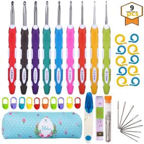 img 4 attached to 🧶 40 Piece Set of 9 Sizes Ergonomic Crochet Hooks with Long Handle for Arthritic Hands - Soft Grip Crochet Needles in Standard US Sizes 2mm(B)-6mm(J) - Complete with Case for Easy Storage
