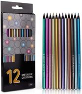 🖍️ premium 12-count metallic colored pencil set: assorted colors, black wood drawing pencils – ideal for kids, artists, beginners, coloring books, art crafts (non-toxic) logo