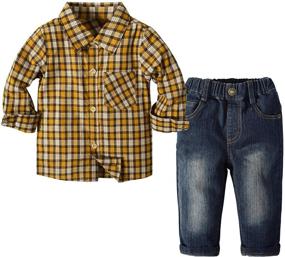 img 4 attached to 👕 Denim Shirt Sleeve Clothing Set for Boys – Little Piece Collection