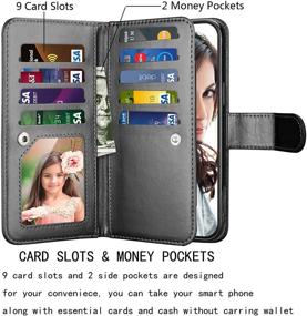 img 3 attached to Njjex iPhone 12 Case/iPhone 12 Pro Wallet Case 6.1 inch (2020) - 9 Card Slots PU Leather ID Credit Holder Folio Flip - Detachable Kickstand Magnetic Phone Cover & Lanyard - Black