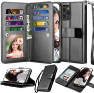 njjex iphone 12 case/iphone 12 pro wallet case 6.1 inch (2020) - 9 card slots pu leather id credit holder folio flip - detachable kickstand magnetic phone cover & lanyard - black logo