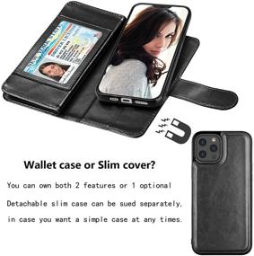 img 1 attached to Njjex iPhone 12 Case/iPhone 12 Pro Wallet Case 6.1 inch (2020) - 9 Card Slots PU Leather ID Credit Holder Folio Flip - Detachable Kickstand Magnetic Phone Cover & Lanyard - Black