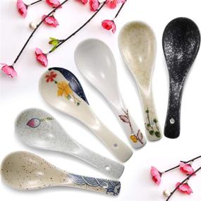 img 4 attached to Newtay 6 Pieces Japanese Vintage Soup Spoons | Ceramic Asian Style Rice Spoon Set | Flatware for Chinese Serving, Appetizers | Tableware Meal Partner | Enhance Tasting Experience