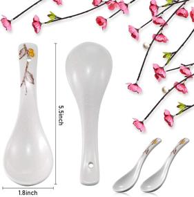 img 3 attached to Newtay 6 Pieces Japanese Vintage Soup Spoons | Ceramic Asian Style Rice Spoon Set | Flatware for Chinese Serving, Appetizers | Tableware Meal Partner | Enhance Tasting Experience